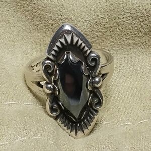 Vintage Sterling Hematite Ring Sz 7-1/2